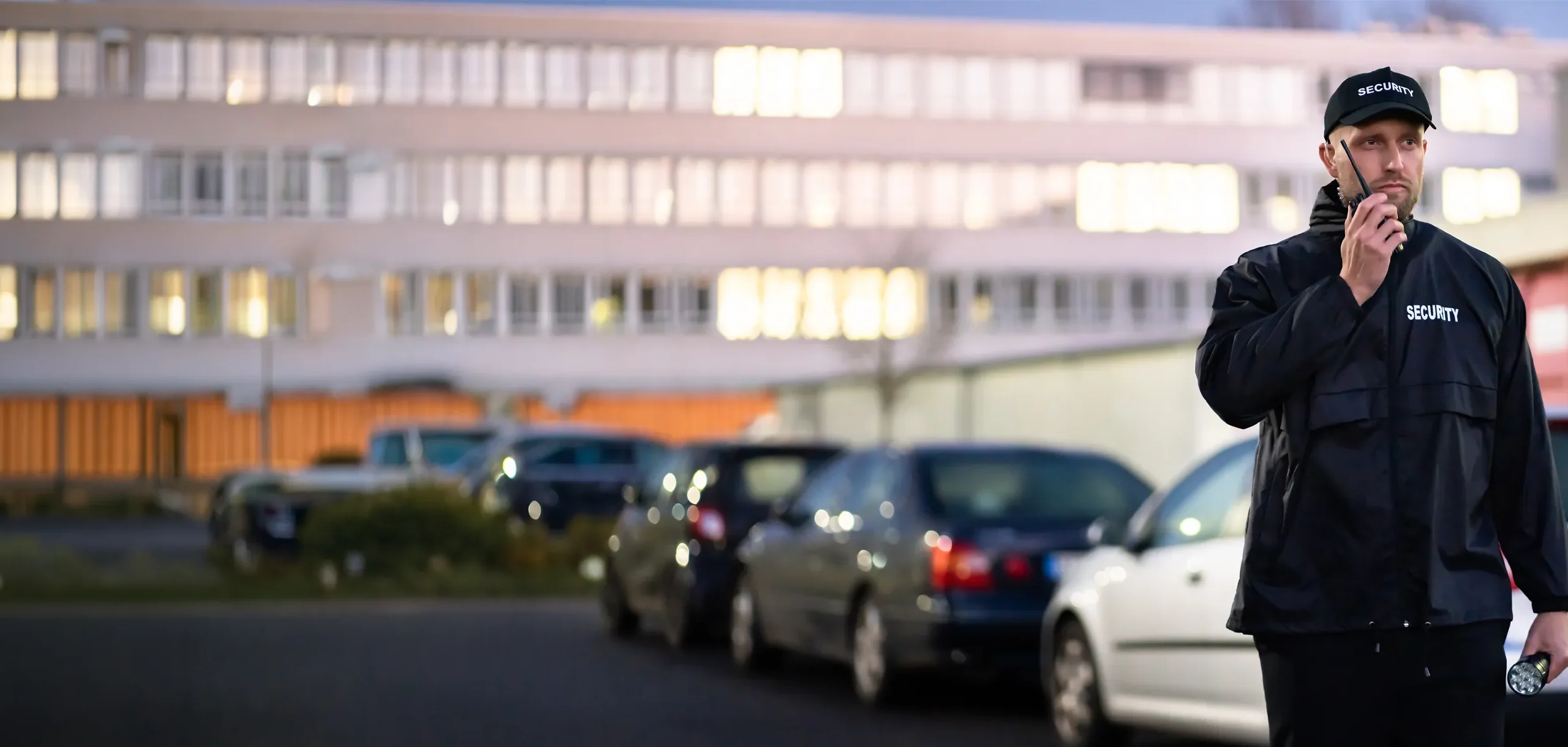 Car Parking Security Guard Officer Standing In Uniform